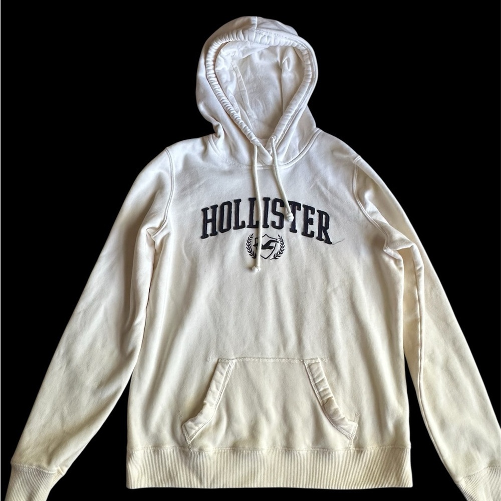 Hollister Men's Cream Hoodie with Logo